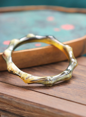 天然羊角纯手工雕刻节节高升竹节手镯送女友礼物手环女款古风手环