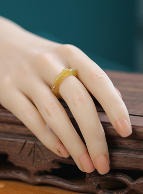 整圈雕竹节节节高升天然羊角戒指女款送女友礼物指环纯手工雕刻