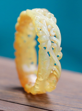 天然羊角雕刻宋莲镂空手镯女款镂空镯子送女友礼物