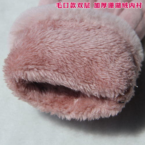 麂皮绒保暖手套女秋冬季学生可爱加绒加厚触屏骑车开车防滑防寒风 - 图3