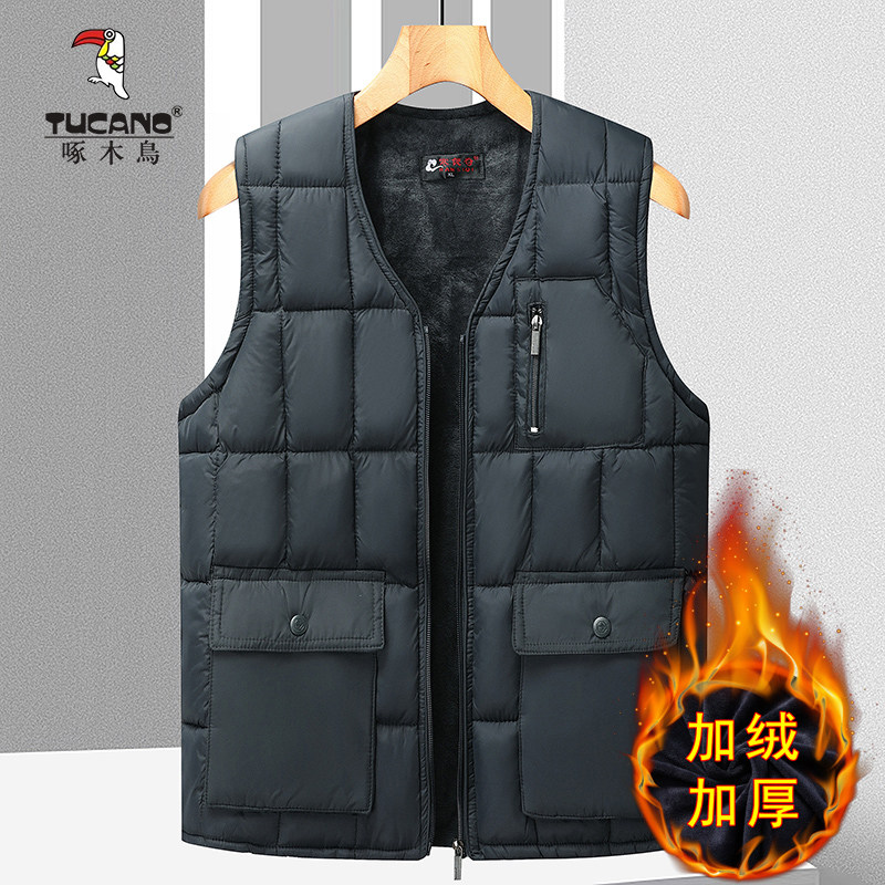 啄木鸟秋冬季男士马甲加绒加厚爸爸装保暖背心中老年宽松高档坎肩,淘宝优惠券,粉丝福利购,淘宝优惠卷
