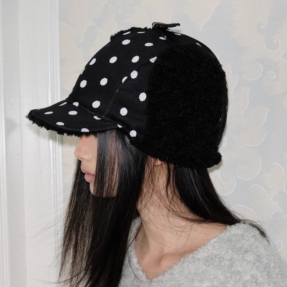 郑佰万 时尚猎手~酷感波点百搭雷锋帽冬季保暖显脸小护耳棒球帽女,淘宝优惠券,粉丝福利购,淘宝优惠卷