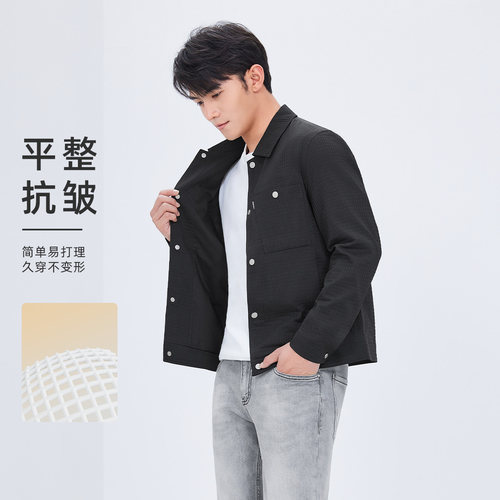 [品牌特卖]华夫格肌理×莱克斯顿休闲外套2025新款翻领夹克上衣 - 图1