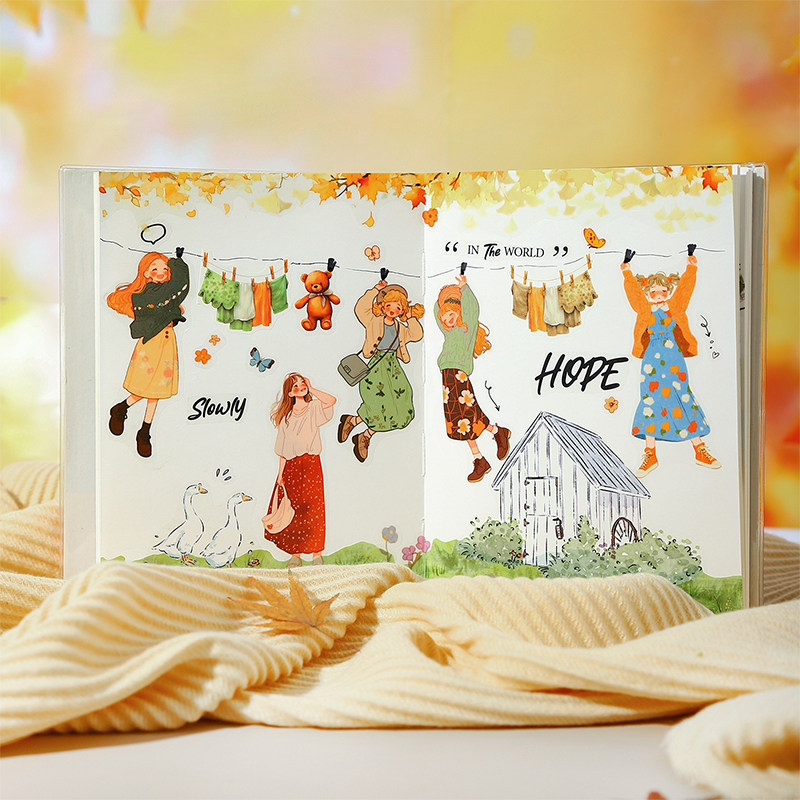 番茄酱线圈贴纸本 橘子味的少女创意卡通人物素材手账diy造景拼贴,淘宝优惠券,粉丝福利购,淘宝优惠卷