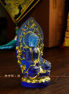 新品药师佛仿琉璃贴金装饰品摆件