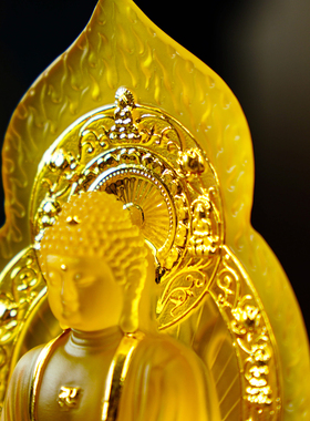 水琉璃佛堂供奉药师琉璃佛像摆件