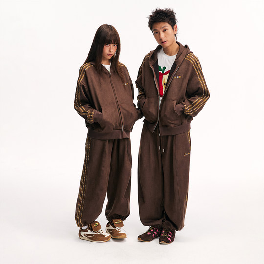 Mr. Jiangnan NewJNXS Star Universe imitation suede star webbing loose sweatshirt pants casual couple set