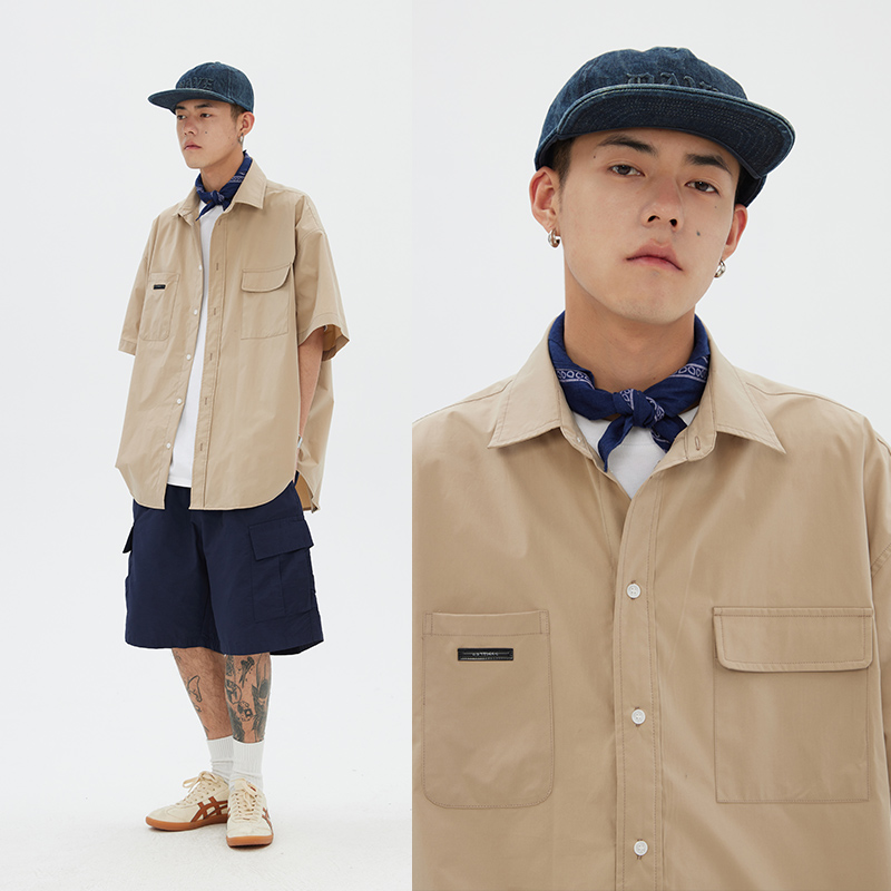 JNXS/江南先生CityBoy日系宽松短袖衬衫男女夏季潮牌工装衬衣外套 - 图2