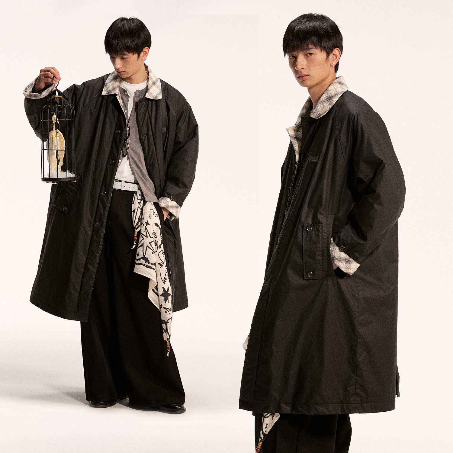 江南先生NewJNXS索罗娜抑菌复古格纹绗棉拼接风衣男女插肩袖外套,淘宝优惠券,粉丝福利购,淘宝优惠卷