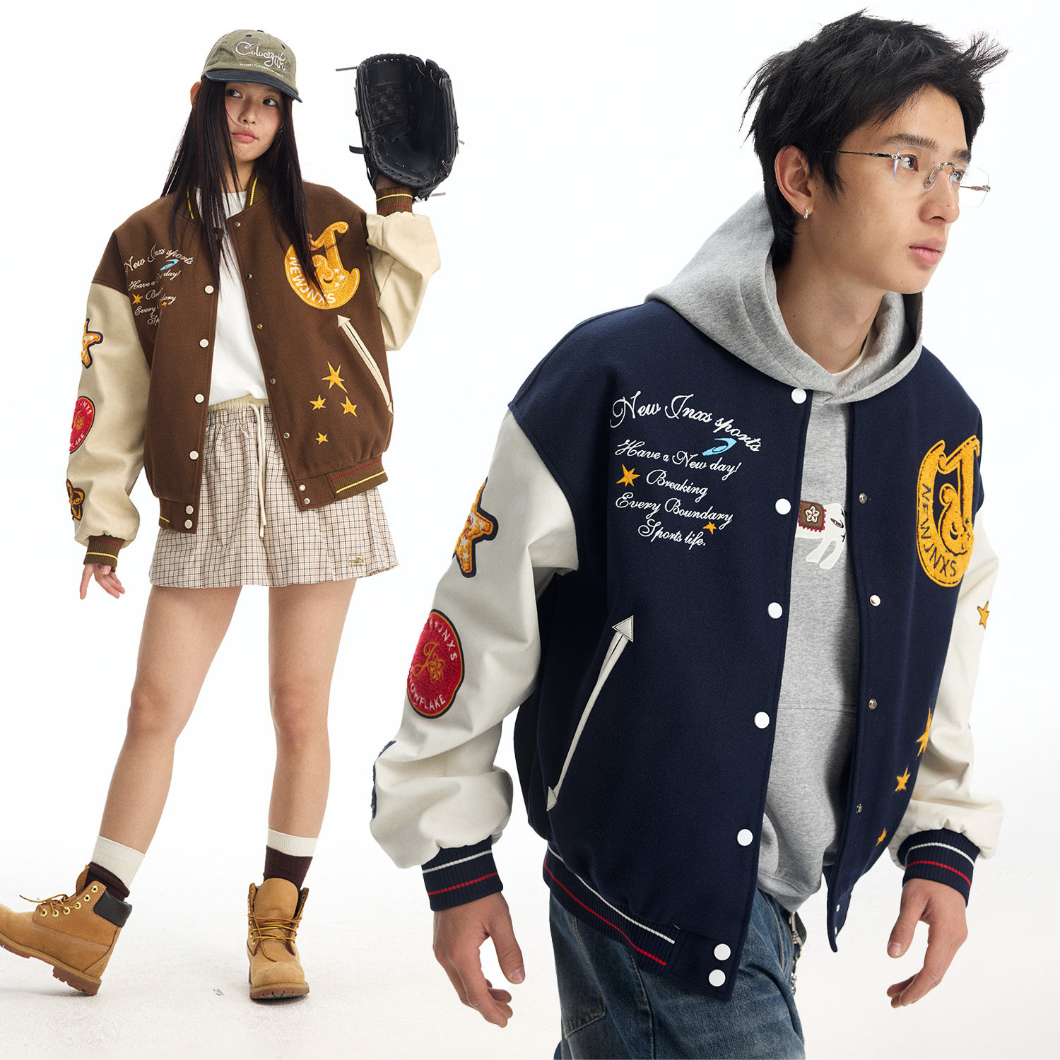 江南先生NewJNXS学院风重工复古运动棒球服春季宽松刺绣外套男女,淘宝优惠券,粉丝福利购,淘宝优惠卷