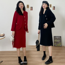 Pregnant Woman Lian Dress New Fashion Temperament Autumn Winter Knit Skirt Suit Red Bride Back Door Sweater Vest Dress