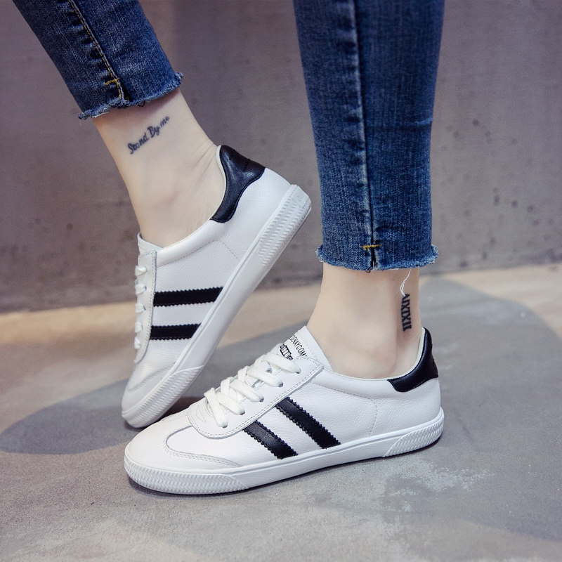 四季小白鞋女真皮平底百搭透气韩版休闲鞋系带运动板鞋纯皮单鞋潮,淘宝优惠券,粉丝福利购,淘宝优惠卷