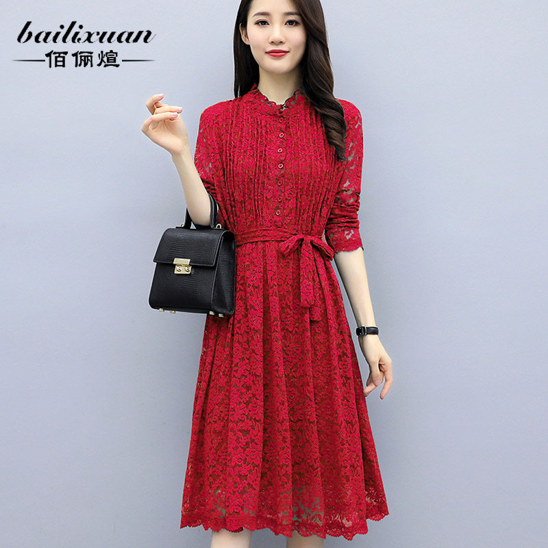 蕾丝中长款春秋新款韩版宽松打底衫 佰俪煊蕾丝衫/雪纺衫