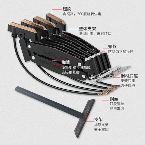 无接缝滑触线集电器3级4级60A/滑线/导电器/受电器/滑块/碳刷 - 图1