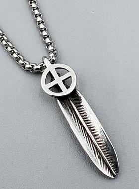 简约点金羽毛吊坠项链百搭朋克