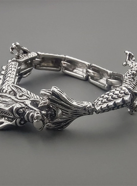 复古钛钢中国龙手链做旧男士饰品