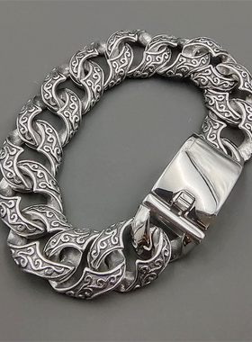 复古男生钛钢古巴手链印花百搭