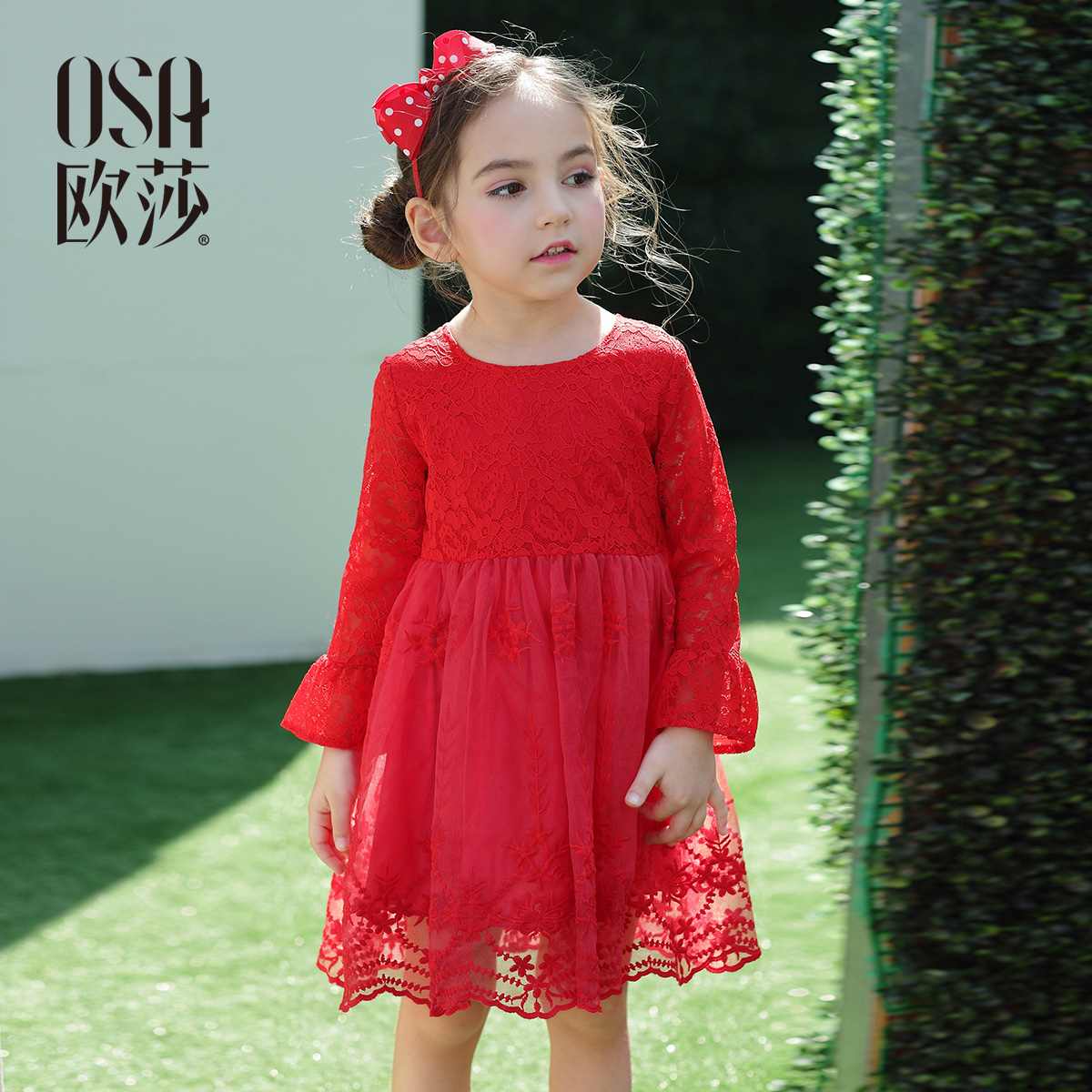 欧莎童装女童连衣裙春秋长袖公主裙中大童连衣
