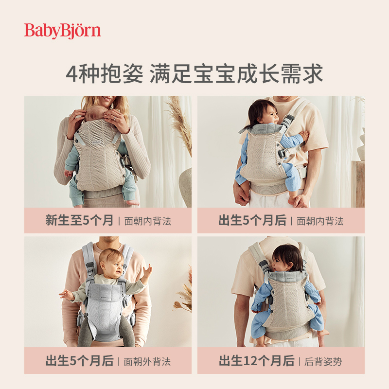 Babybjorn婴儿背带Harmony前抱式外出简易宝宝抱娃背娃神器无腰凳 - 图2