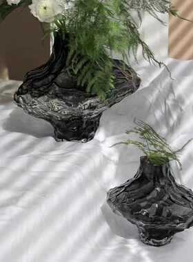 大肚山谷花瓶不规则玻璃北欧ins风家居客厅装饰摆件样板间高级感