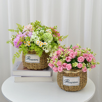 Handcrafted Grass Choreographer Basket Living Room TV Cabinet Table Book Room Table Decoration Vines Flower Basket Pendulum emulated flower suit
