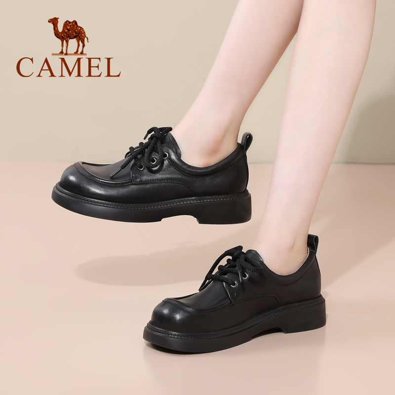 骆驼女鞋2025秋季新款真皮英伦风单鞋女厚底休闲jk小皮鞋女乐福鞋,淘宝优惠券,粉丝福利购,淘宝优惠卷