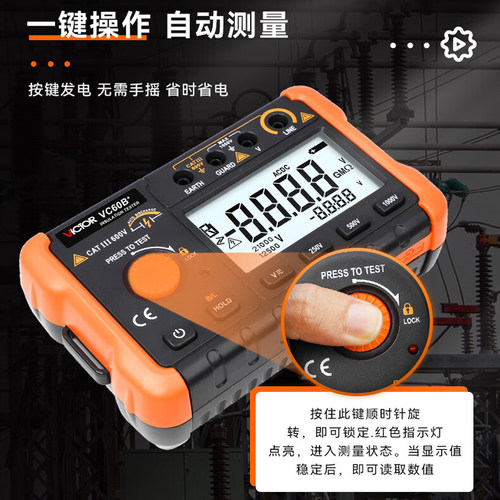 VICTOR胜利绝缘电阻测试仪VC60B+/D/E+/F/3123数字兆欧表电子摇表 - 图1