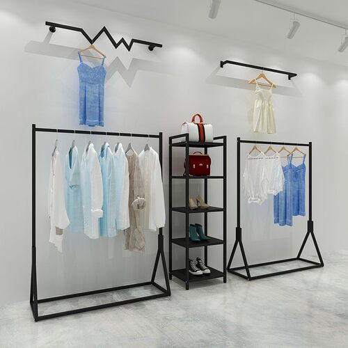 服装店货架展示架黑色服装衣架展示式单杠架落地中岛架卖衣服架子 - 图1