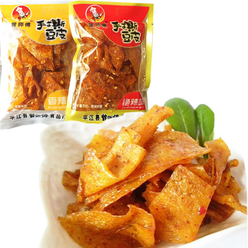 湖南特产平江香辣豆干曾师傅手撕豆皮500g麻辣零食辣条混搭小包装 - 图1