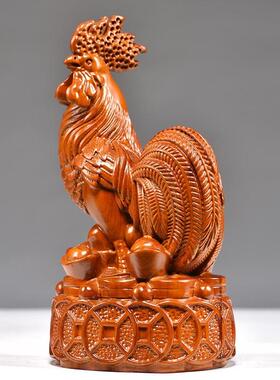 花梨木雕大公鸡摆件十二生肖木头鸡家居客厅装饰品开业乔迁送礼品