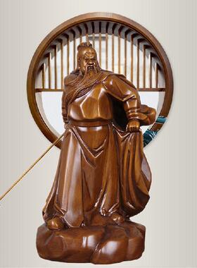 木雕招财关羽摆件武财神像新中式客厅玄关办公室商铺供奉关公摆设