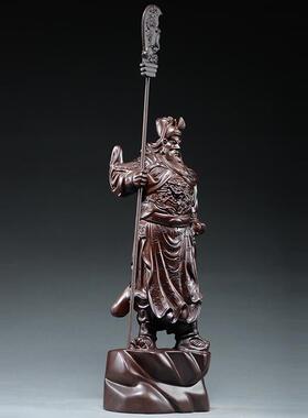 黑檀木雕关公佛像摆件实木雕刻武财神镇宅招财供奉客厅红木工艺品