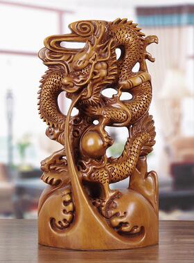 实木雕招财龙摆件大号生肖龙中国龙工艺品装饰办公室店铺开业礼品