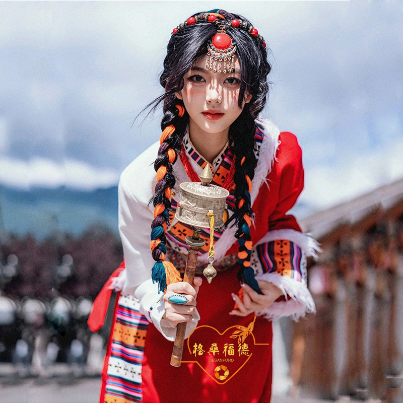 藏服女款贵族藏袍写真西藏旅游藏式少数民族风藏族舞蹈演出服装女_虎窝淘