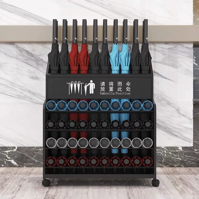 Umbrella with umbrella holder, storage system, capacious drying rack for commercial use