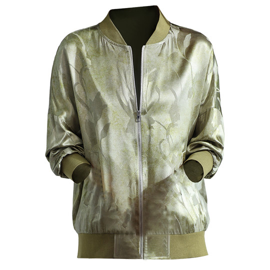 Cardigan aus Seidenjacke mit Baseball-Uniform und Jacquard-Print