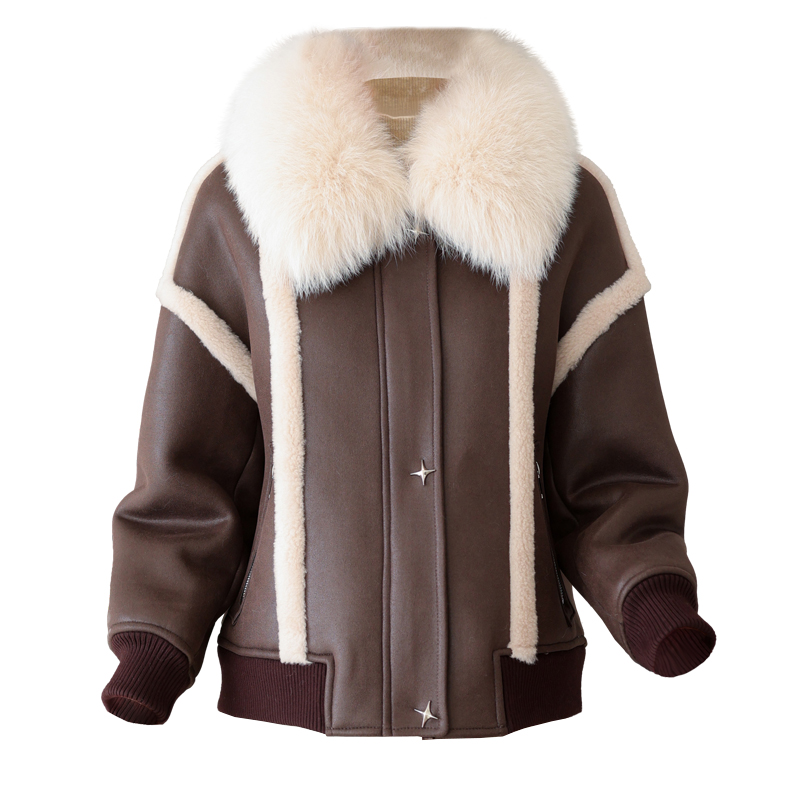 羊剪绒大衣女2025冬新气质高档品牌狐狸毛领羔羊毛毛颗粒皮草外套 - 图3