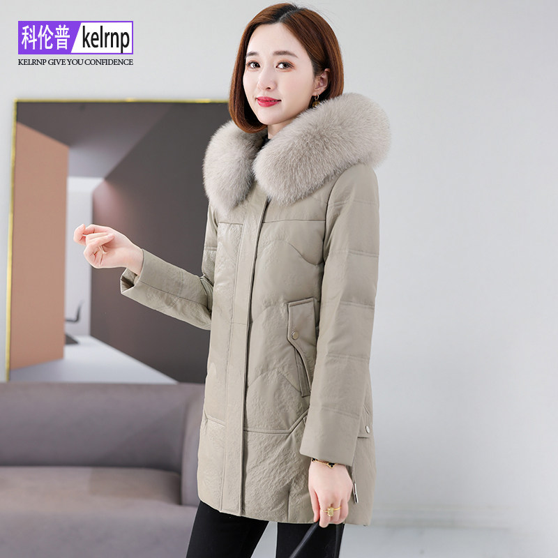真皮羽绒服女中长款2026冬新狐狸毛领中国风妈妈海宁绵羊皮衣外套