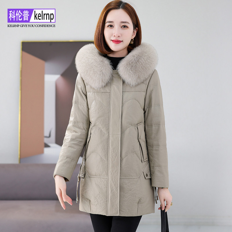 真皮羽绒服女中长款2026冬新狐狸毛领中国风妈妈海宁绵羊皮衣外套