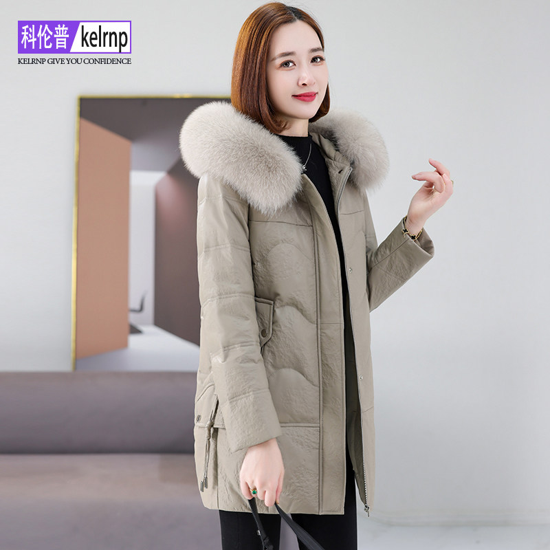 真皮羽绒服女中长款2026冬新狐狸毛领中国风妈妈海宁绵羊皮衣外套