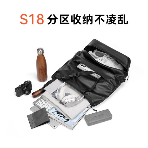 Reeyee托特包黑色男女多功能单肩挎包手提袋大容量学生书包双肩包 - 图2