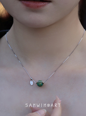 山印集原创【宙光】非遗大漆珠项链绿色星球简约百搭锁骨链送礼物