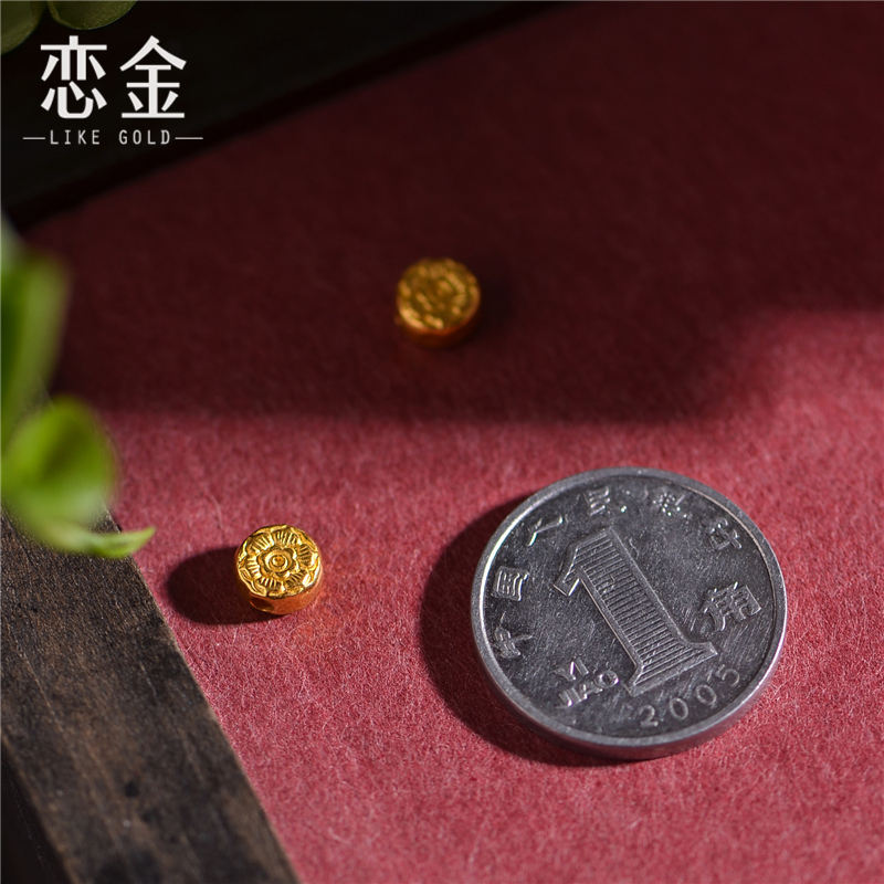 恋金 足金錾刻古法黄金 玫瑰花隔珠 手串吊坠配饰 - 图2