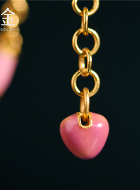 手工錾刻宫廷古法金烧蓝爱心手链