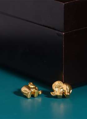 足金手工錾刻古法黄金吉象隔珠