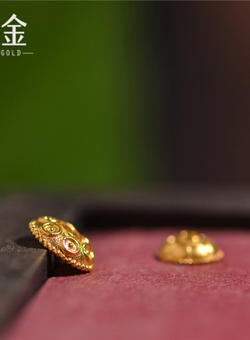 恋金 足金錾刻古法黄金 花托隔片 手串吊坠配饰diy配件