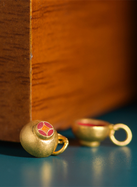 足金珐琅烧蓝小金碗吊坠宫廷手工