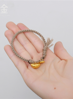 足金手工錾刻古法长命锁法螺手链