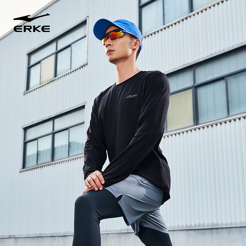 鸿星尔克运动服男2025春夏新款男士跑步长袖t恤薄绒速干健身上衣,淘宝优惠券,粉丝福利购,淘宝优惠卷
