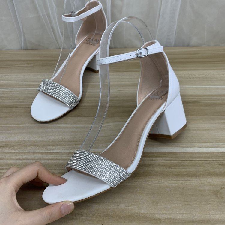 外贸女鞋原单时尚简约欧美闪钻一字带粗高跟露趾凉鞋,淘宝优惠券,粉丝福利购,淘宝优惠卷